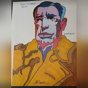 1979 Ferdie Pacheco Vintage Signed Colorful Art Print Humphrey Bogart Casablanca